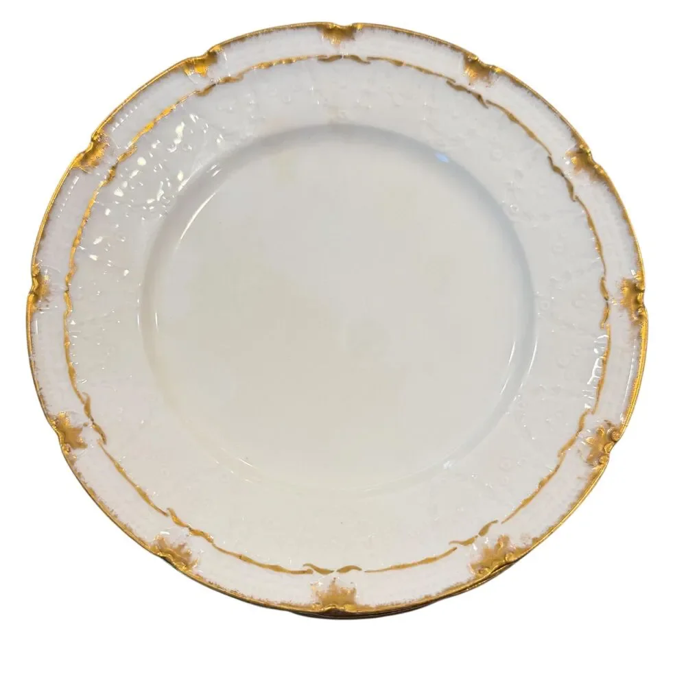Antique Haviland Limoges Plates Set of 4 White Gold Lace Edge 7 3/8”